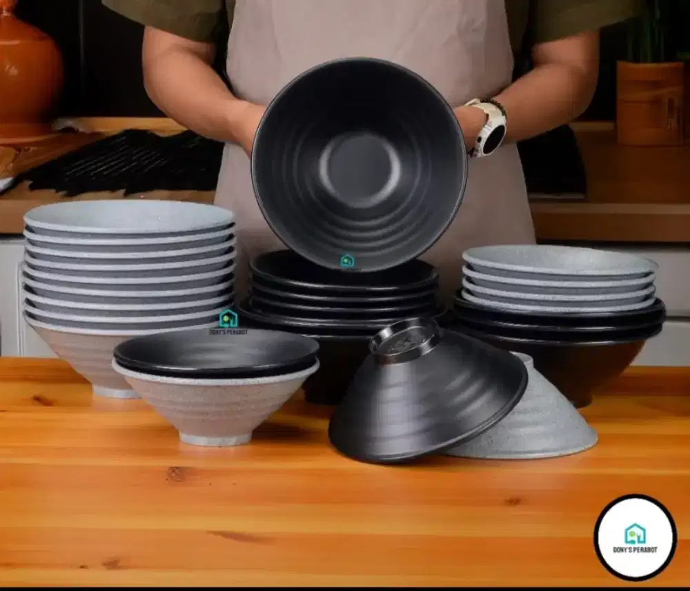 Mangkok Ramen Ulir melamin asli 100% motif granit  8 inch