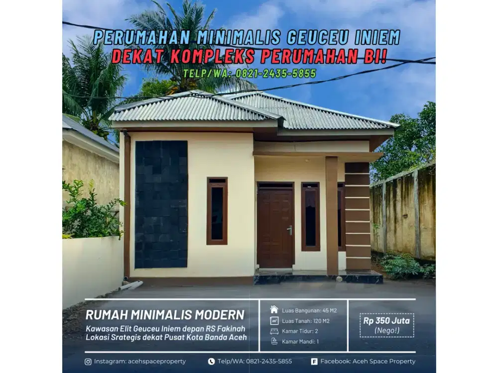 Dijual Rumah di Geuceu Iniem - Dibelakang Komplek Perumahan Bank Indonesia!
