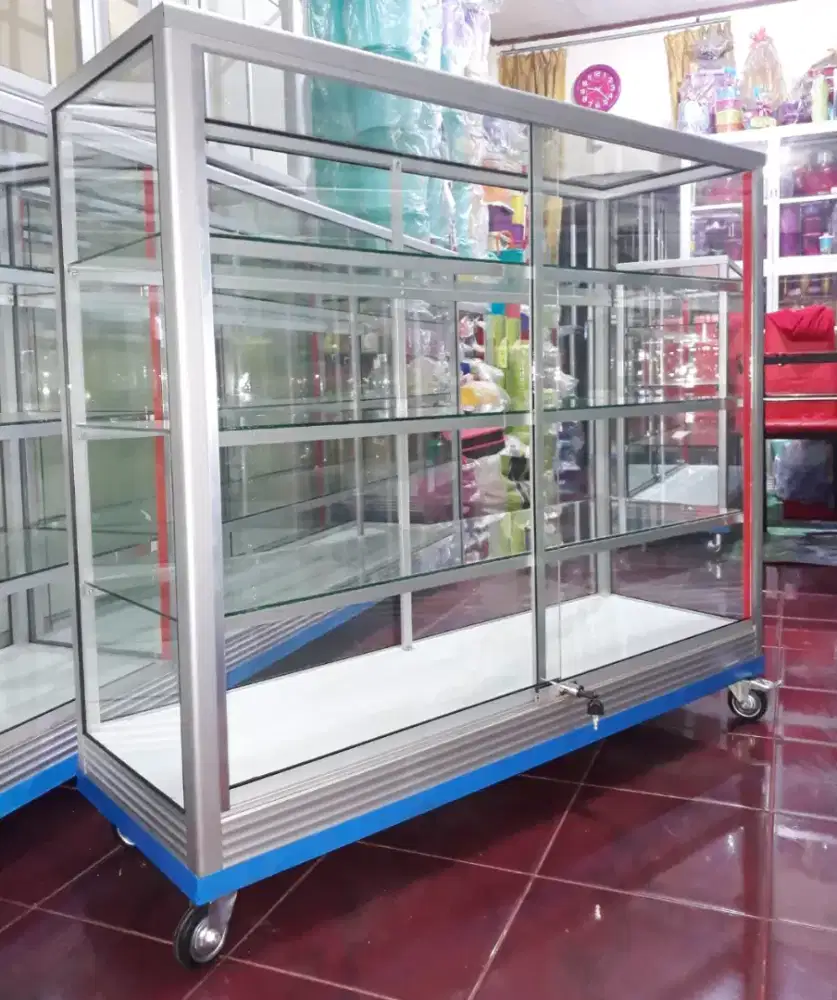 Etalase Panjang 1,2Mx1M Pake RODA BESAR & SIKU BESI Siap Kirim