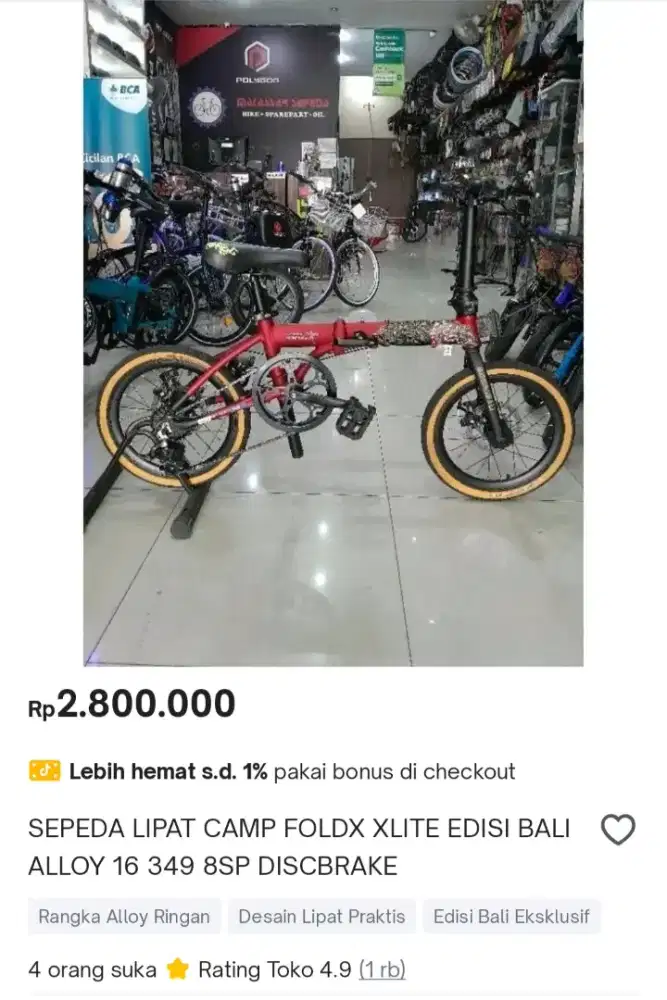 Sepeda lipat element foldx xlite Bali 16+ inch