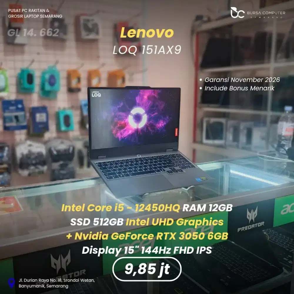 LENOVO LOQ-15IAX9 | Core i5 12450HX 12GB 512GB RTX3050