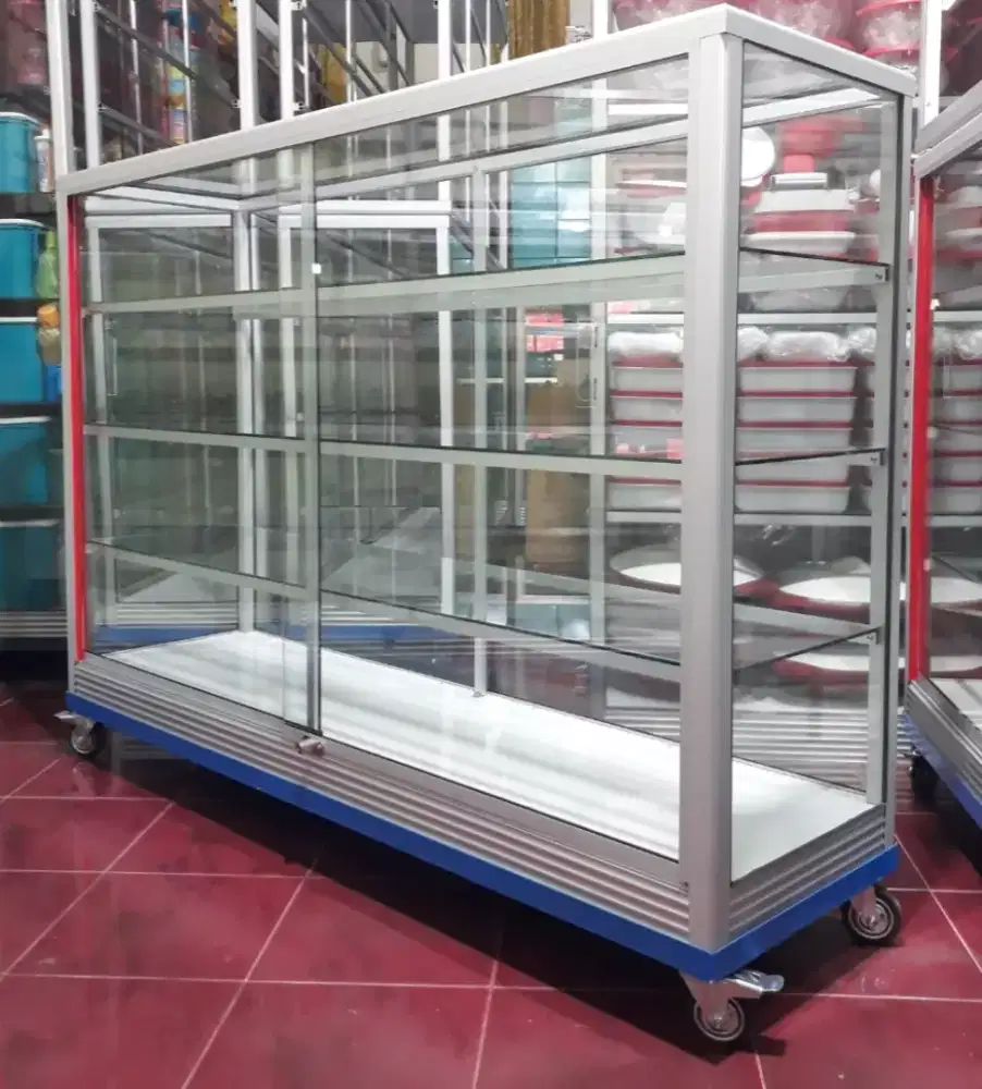 Etalase Pakai RODA BESAR & SIKU BESI Panjang 1,5M Multifungsi