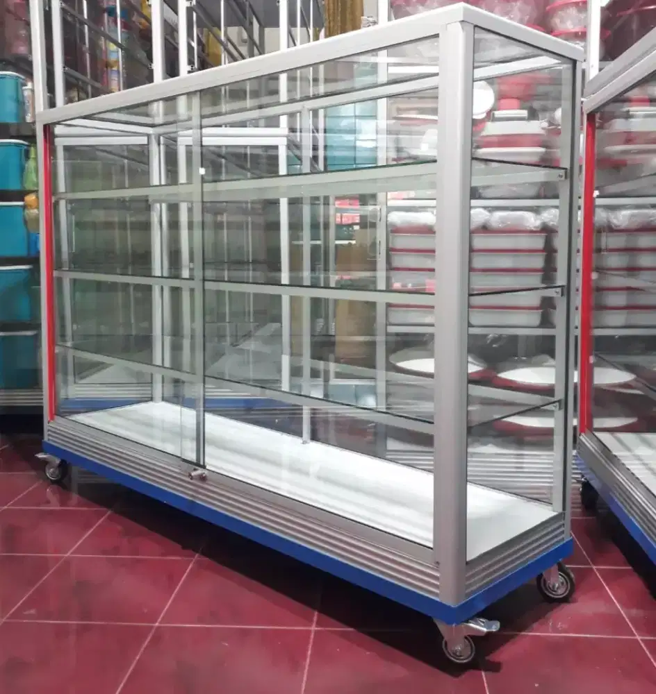 Etalase 1,5M x 1M Pakai Siku Besi + RODA BESAR Perlengkapan Usaha
