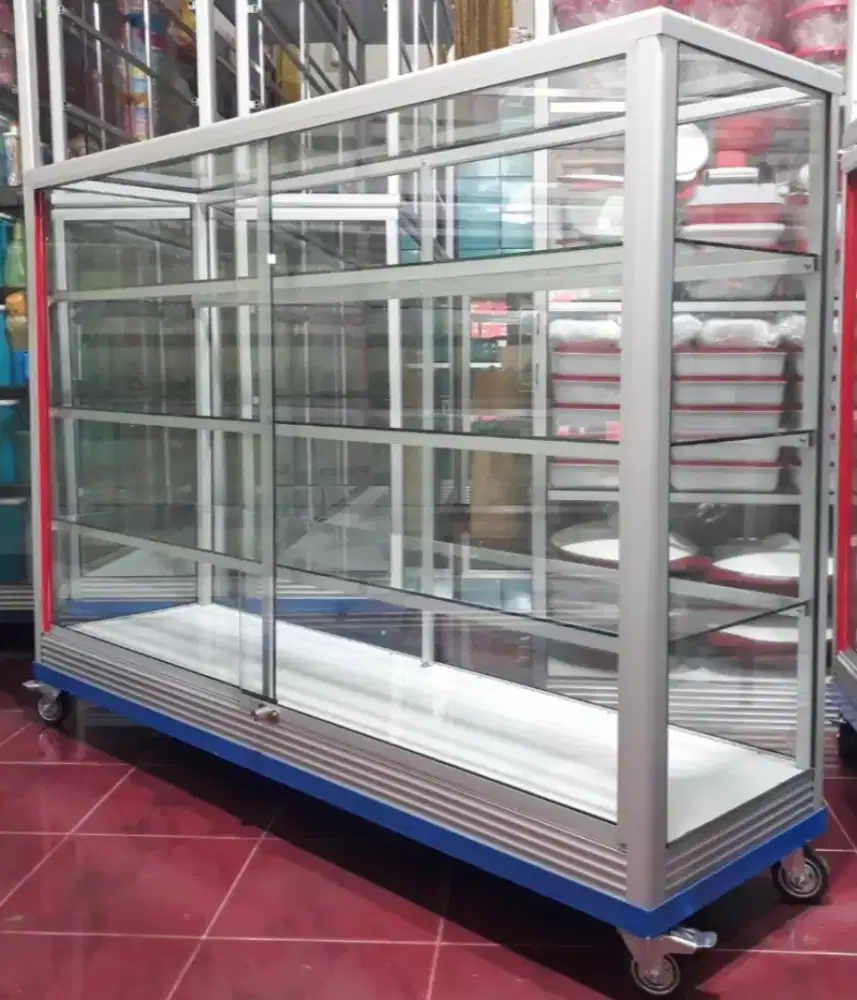 Etalase 1,5M x 1M Pakai Siku Besi + RODA BESAR Buat Jualan