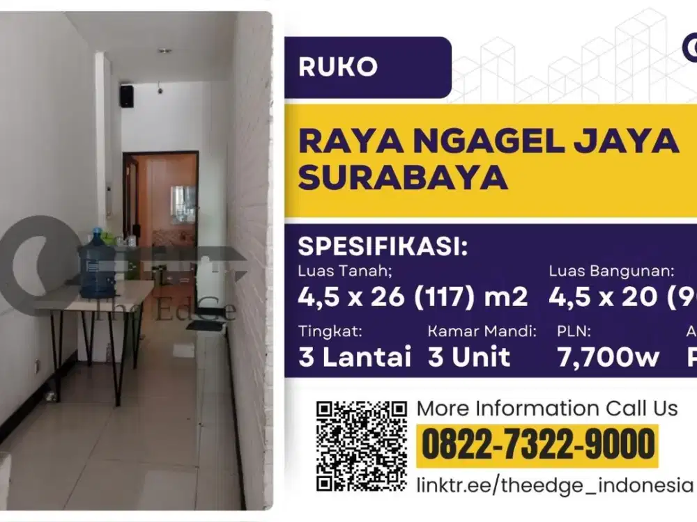 Dijual Ruko 3 Lantai Raya Ngagel Jaya Surabaya – SHM, Harga Turun