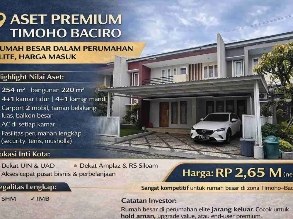 Aset Premium Timoho Baciro | Rumah Besar dalam Perumahan Elite, Harga Masuk