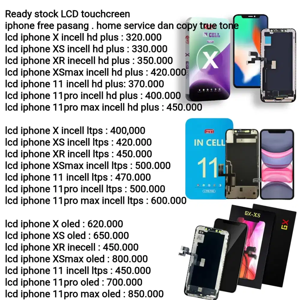 lcd iphone x xs xr xsmax 11 12 3 free pasang