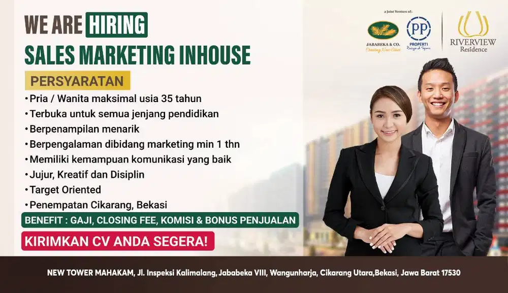 DIBUTUHKAN SEGERA SALES MARKETING APARTEMEN DI CIKARANG