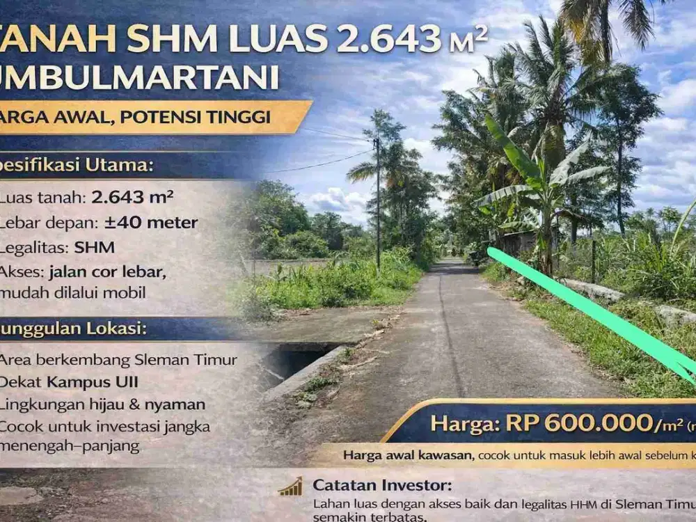 Tanah SHM Luas 2.643 m² Umbulmartani | Harga Awal, Potensi Tinggi