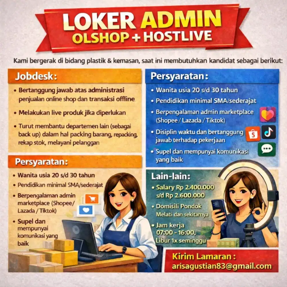 Loker Admin Olshop + Hostlive