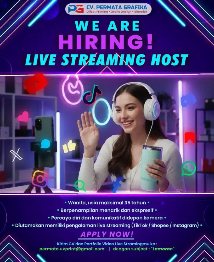 DI CARI HOST LIVE STREAMING TIKTOK SHOPEE