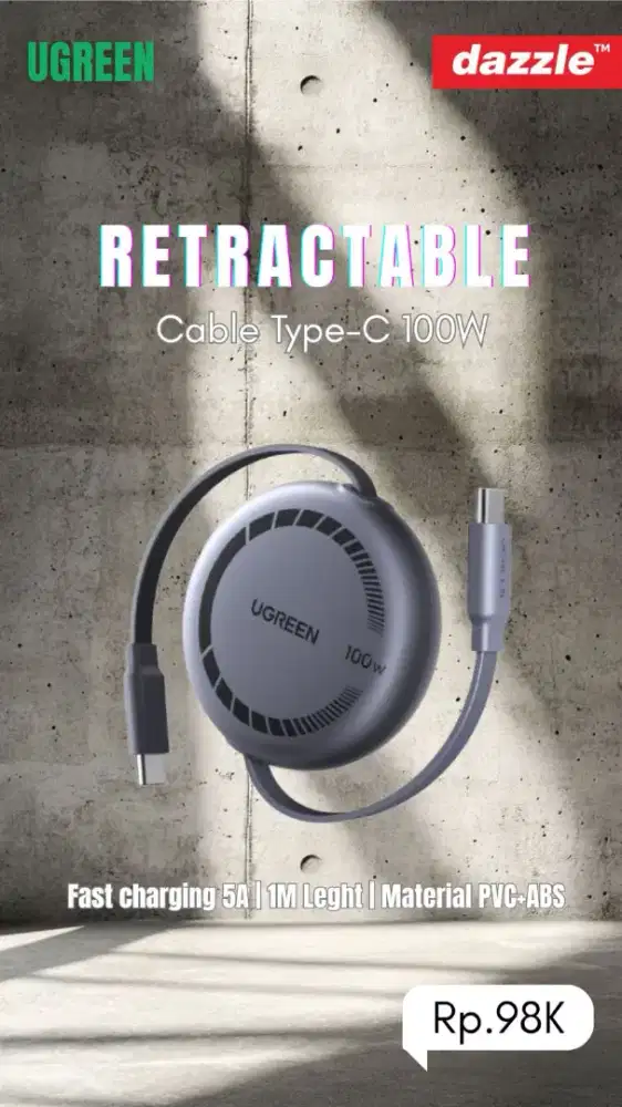 Ugreen kabel data retractable type C to C 100W fast charging