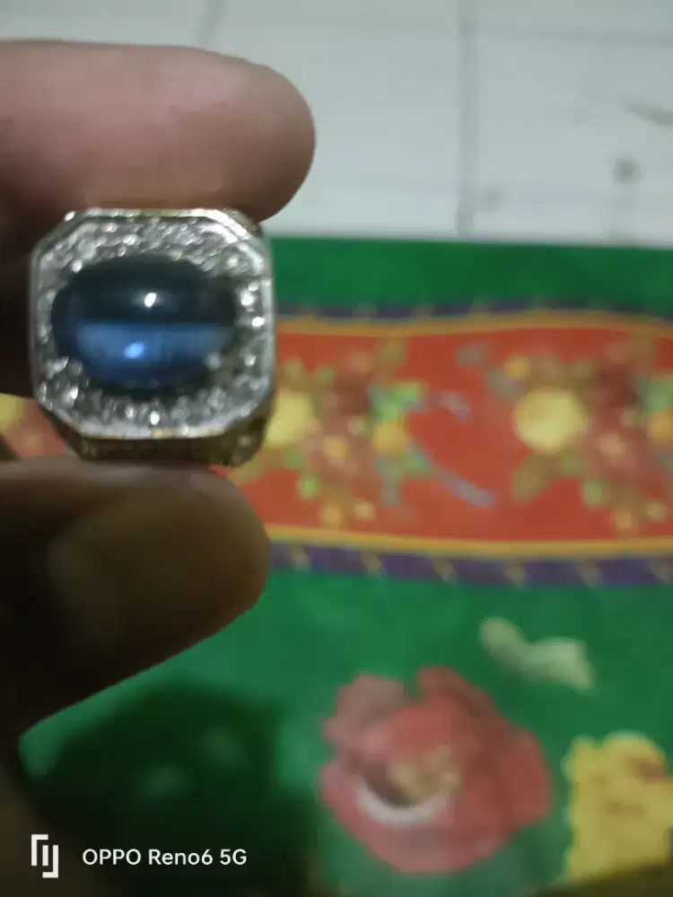 Cincin batu blue safir iketan baja permata