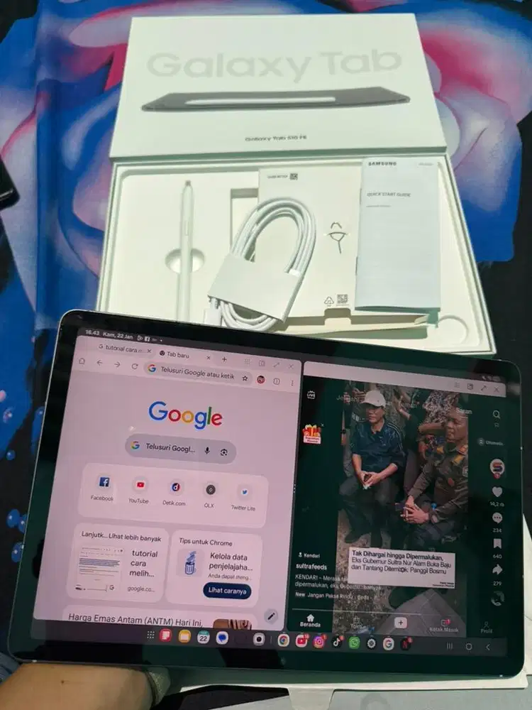 JUAL TAB SAMSUNG S10 FE 8/128 LENGKAP DUS + AKSESORIES 100% MULUS