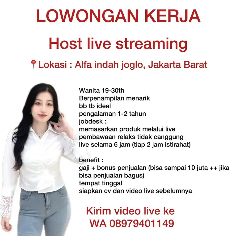 Lowongan kerja host live streaming fashion wanita