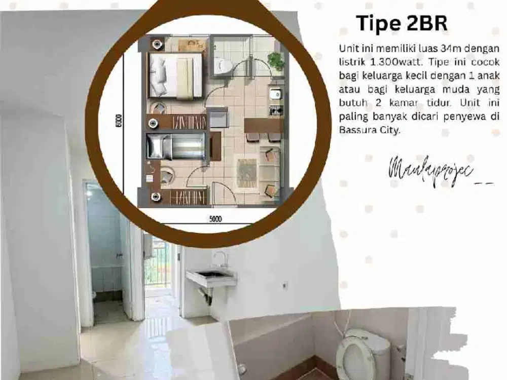 Sewa 2BR kosongan apartemen Bassura City tower Geranium jarang ada