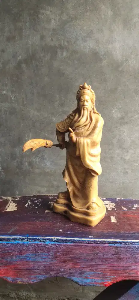 (WAJIB Transaksi Offline)Patung Dewa KwanKong Material BatuGiok Kuning