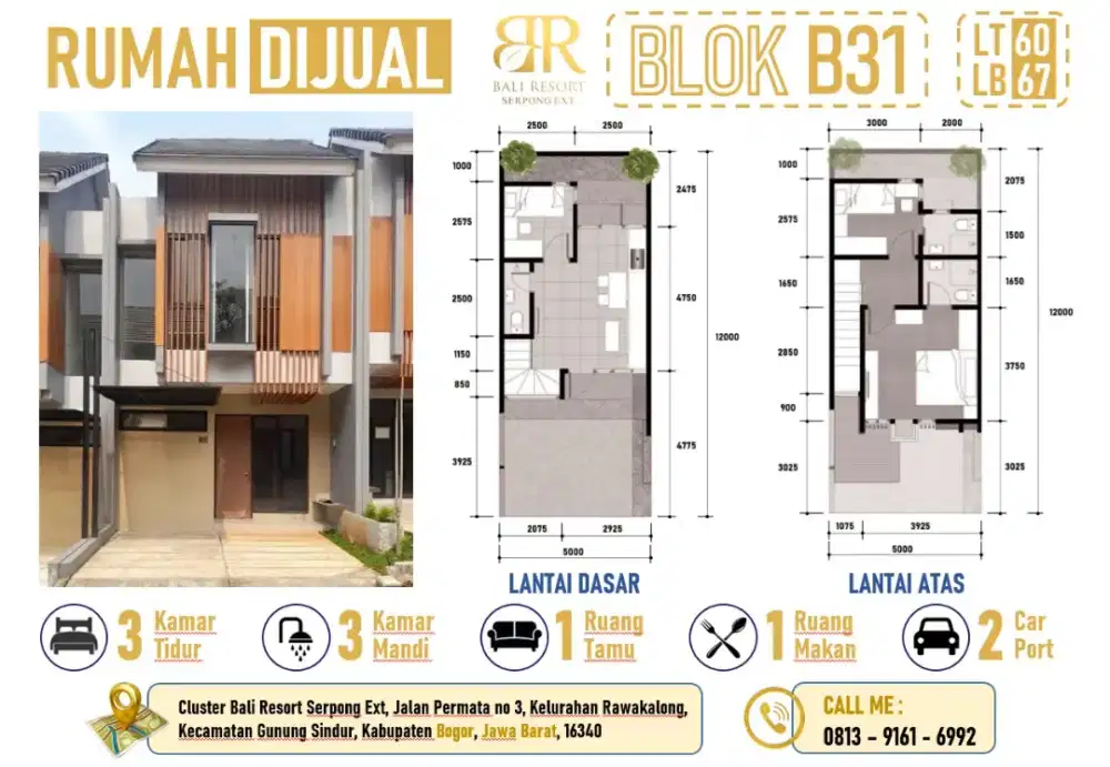 Rumah nuansa Bali, 3KT, 3KM, 2 LT