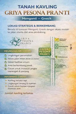 DIJUAL TANAH KAVLING – GRIYA PESONA PRANTI, MENGANTI GRESIK