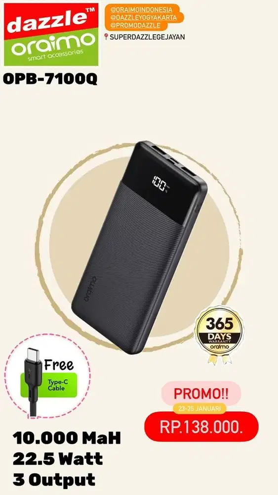 Powerbank Oraimo 10.000mAh OPB-7100Q