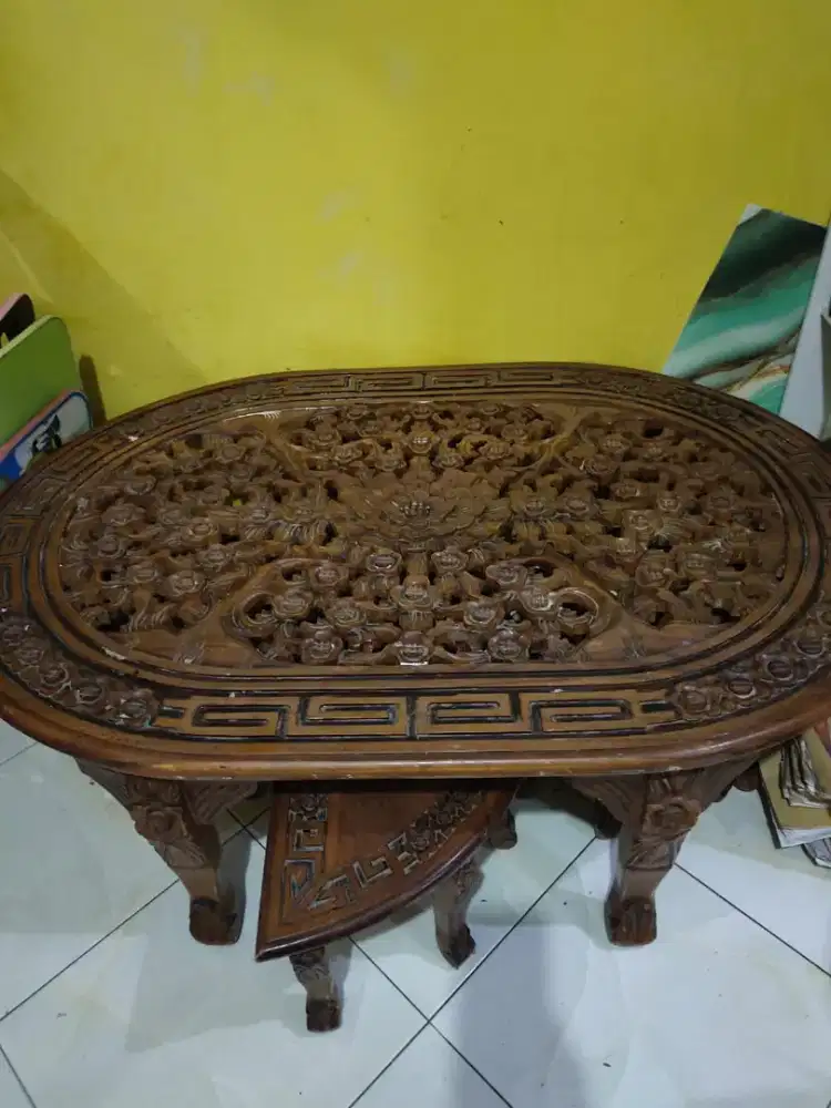 meja kayu jati ukir antik