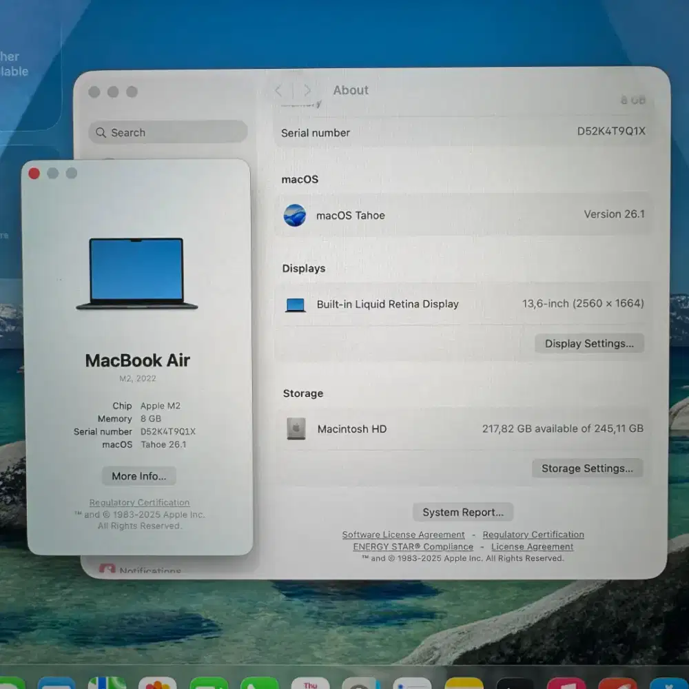 Macbook Air M2 Ram 8 Ssd 256 Layar 13 inch Full set Midnight Blue