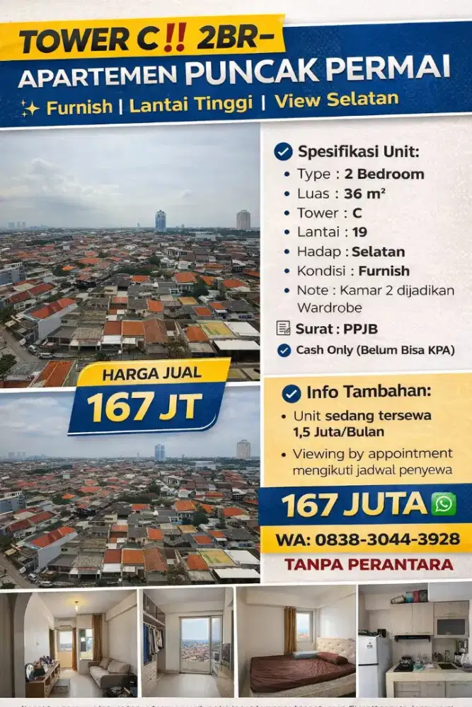 Puncak Permai 2BR Furnished dekat Darmo,Pakuwon,Citraland,Unesa
