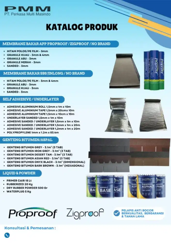 Waterproofing membrane bakar dan atap bitumen