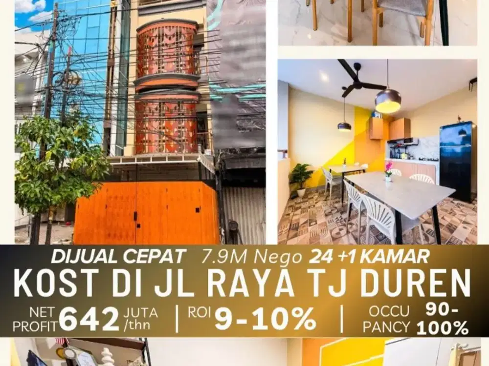 Dijual Kost Di Tanjung Duren - Kamar 24+1 - Net Income 642 Juta/Thn