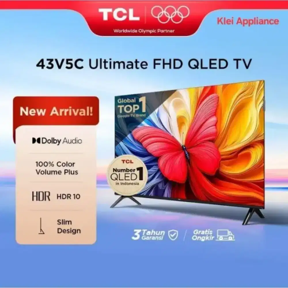 TCL QLED FHD GOOGLE TV 43 Inch HDR 43V5C Dolby Vision Google TV