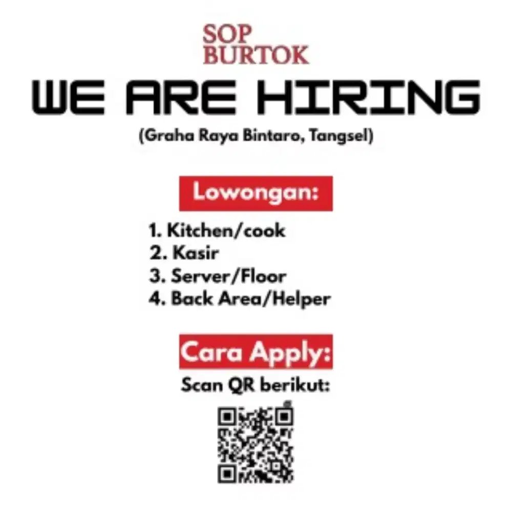 LOWONGAN KERJA – SOP BURTOK GRAHA RAYA, TANGSEL