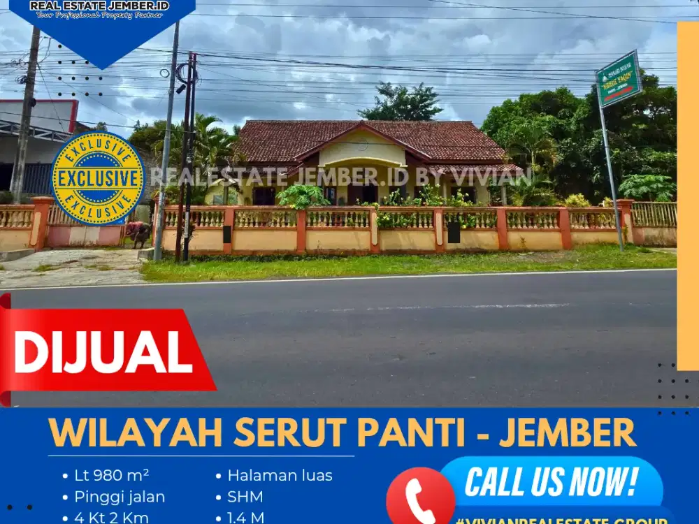 Rumah luas 980 m² pinggir jalan serut - panti jember
