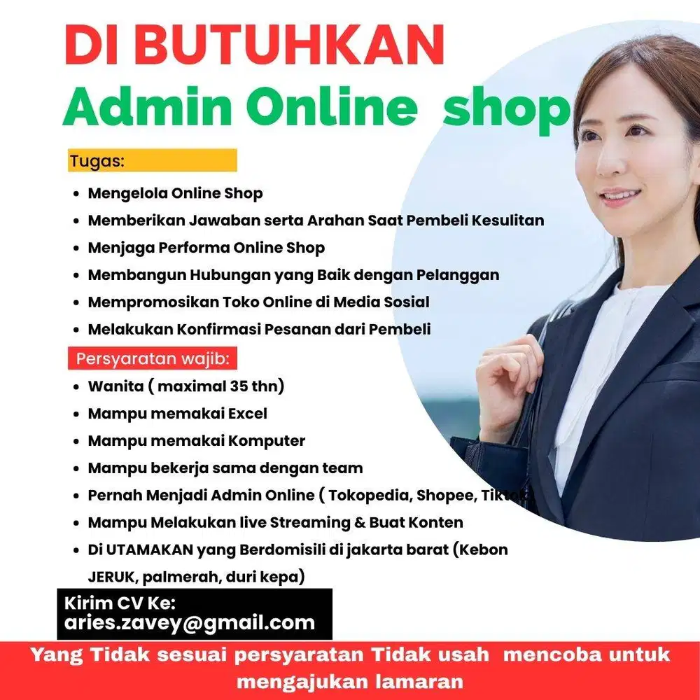 LOWONGAN kerja Admin Online Shop di Kebon Jeruk