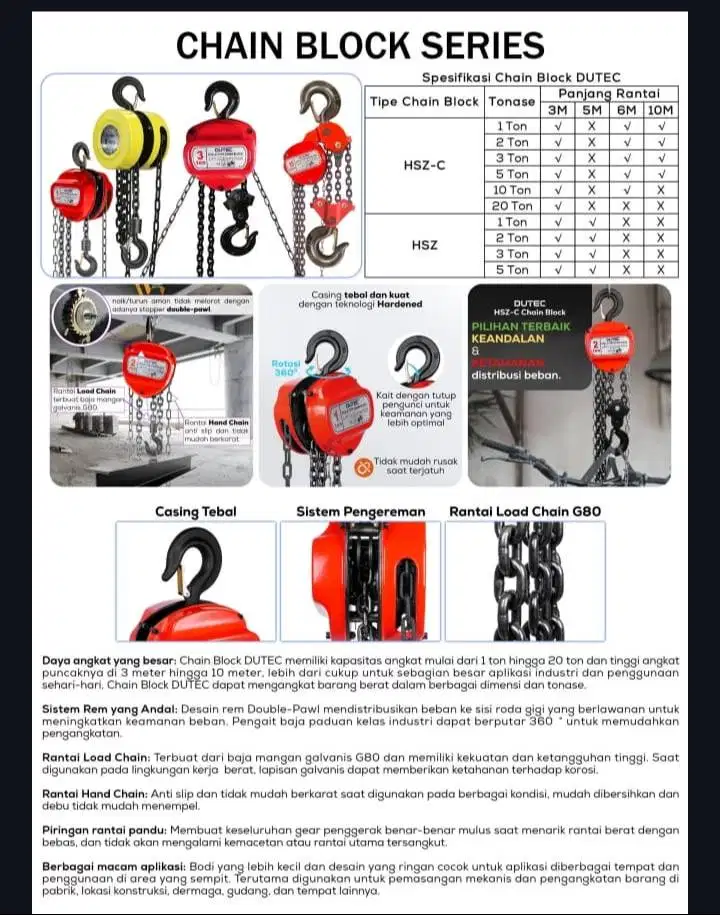 Jual Chain Block Dutec 10 Ton sampai 20 ton