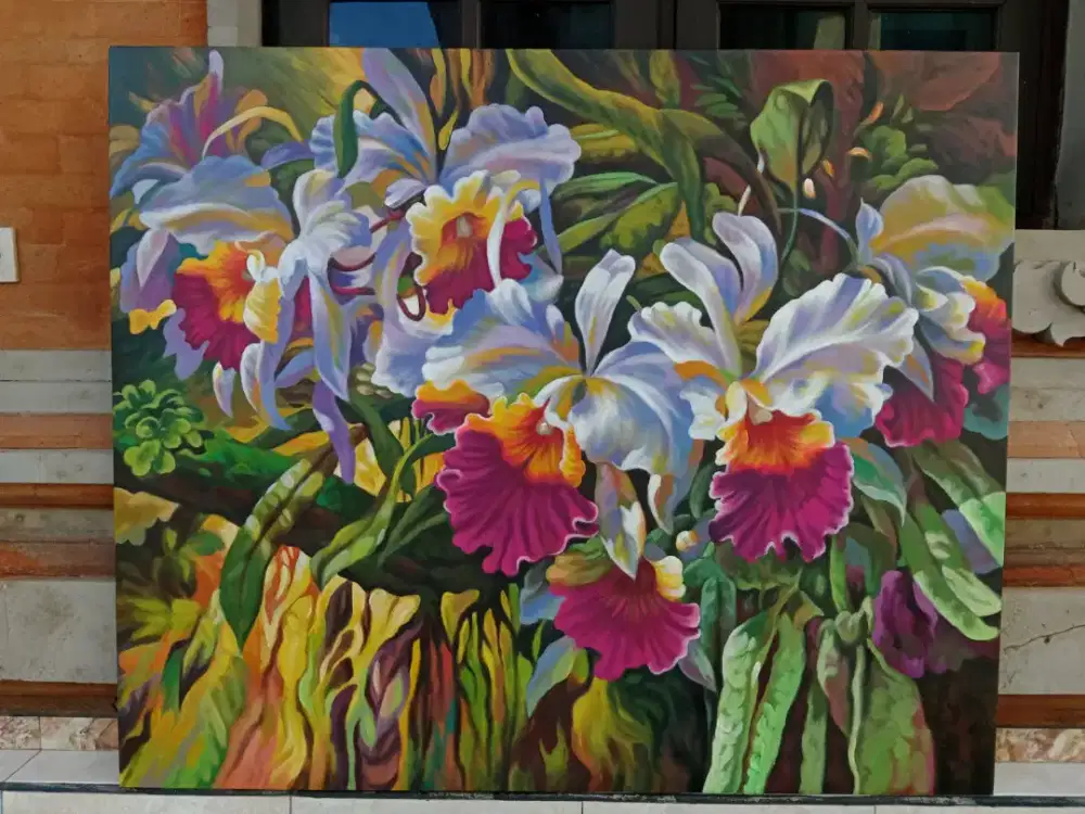 Dijual lukisan kanvas bunga 100x120 cm