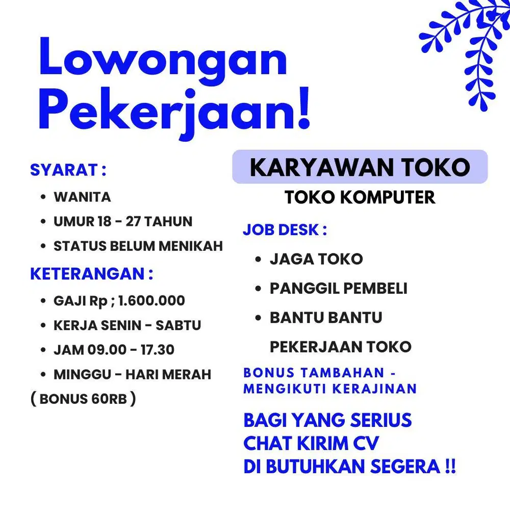 Lowongan Kerja Wanita Medan Barat