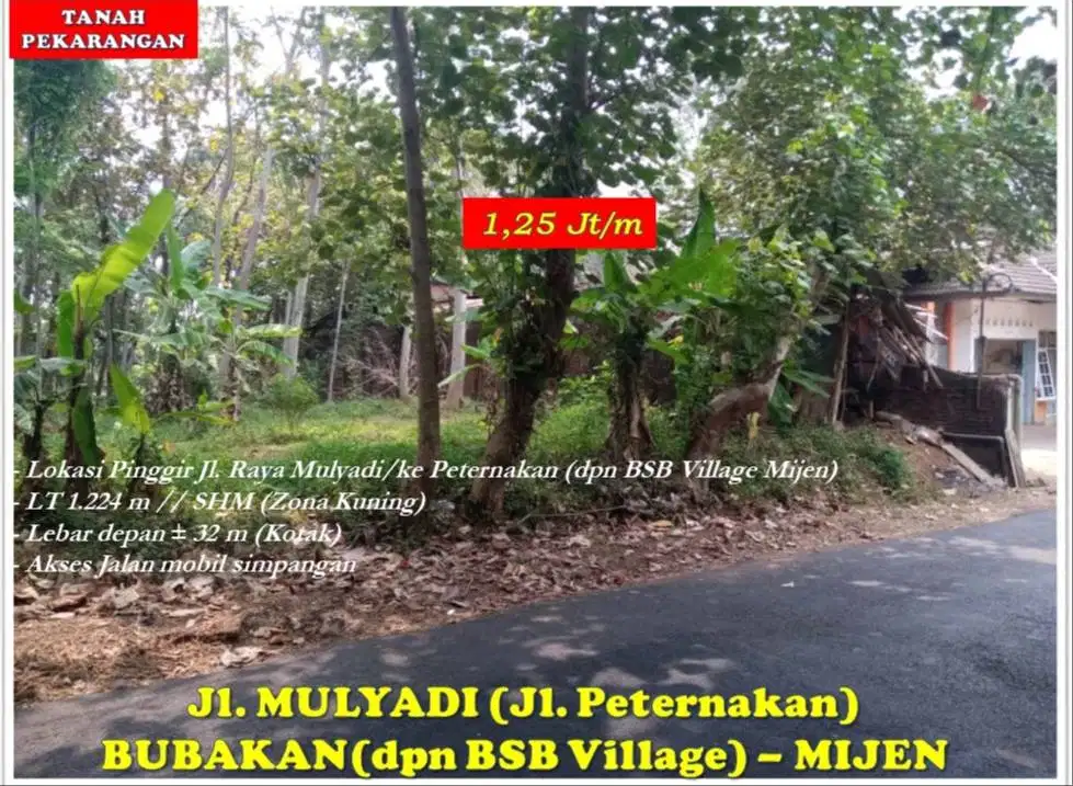 Tanah Mijen Kota Semarang pinggir jln, dekat BSB Village (Zona Kuning)