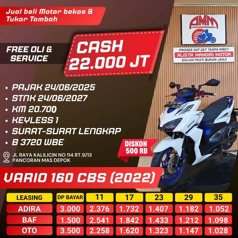 VARIO 160 CBS 2022 KEYLESS CC 0% KREDIVO TOKPED SPAYLATER INDODANA