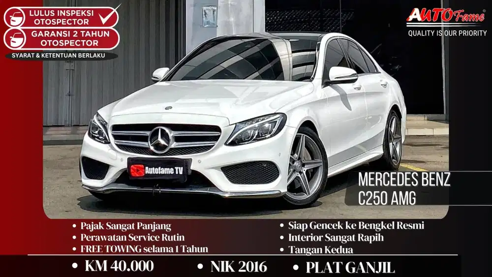 Mercedes Benz C250 AMG 2016 White On Black Panoramic Sunroof