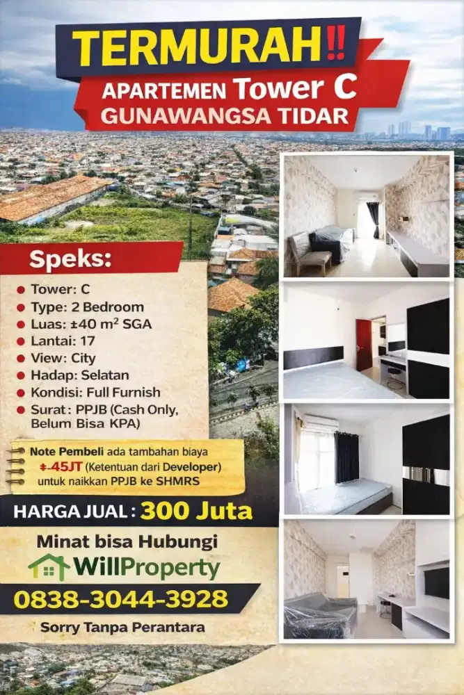 Gunawangsa Tidar 2BR Furnished dekat Kedungdoro,Tunjungan,Petemon,TP