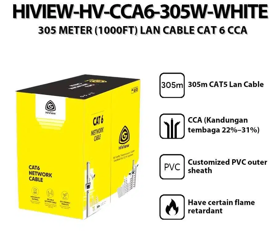 HiView Cat6 Lan Cable 305M 1000Ft CCA White