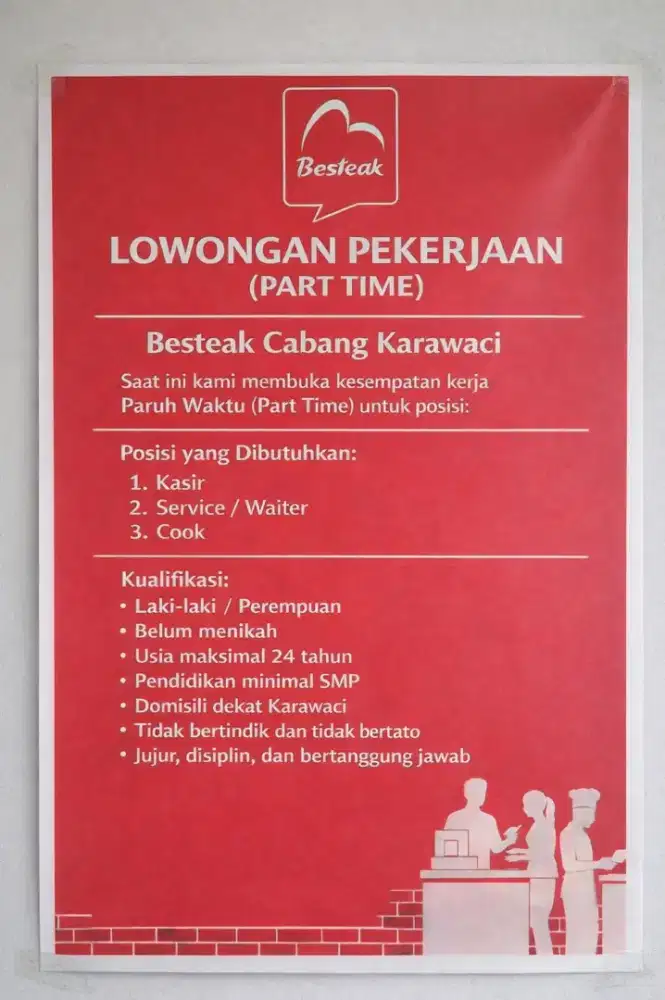Besteak Cabang Karawaci membutuhkan pekerja part time