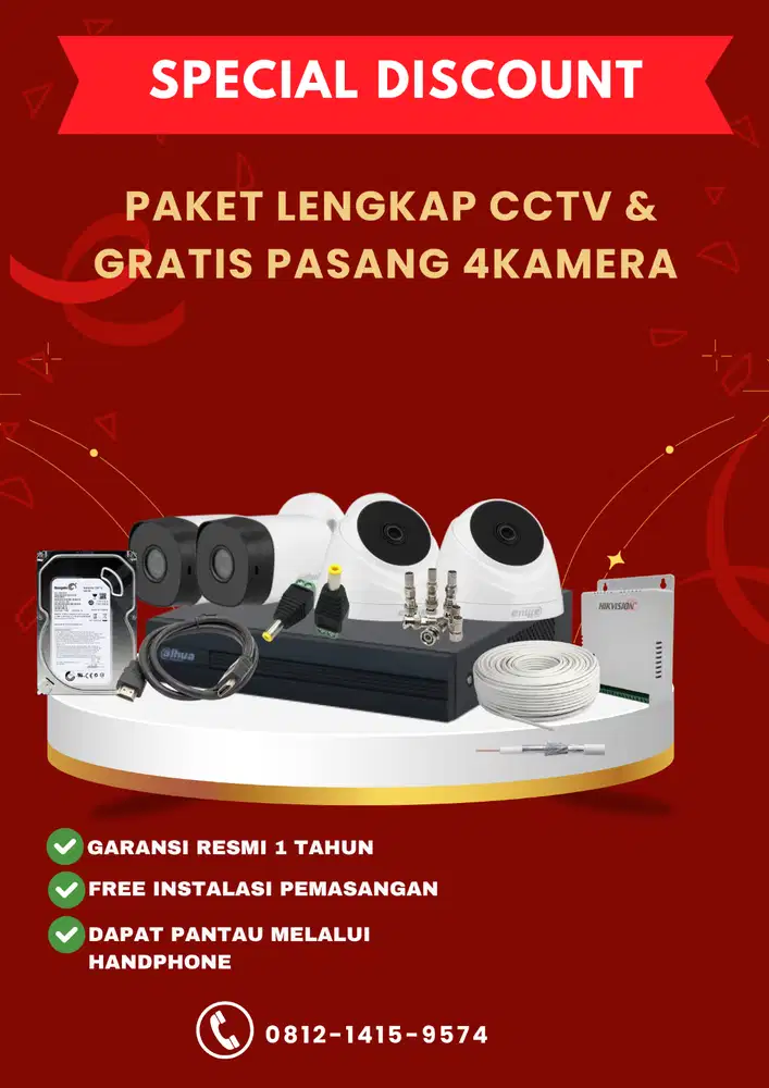Paket CCTV 4 Kamera dahua lengkap pemasangan dan  bergaransi