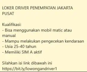 LOWONGAN KERJA DRIVER