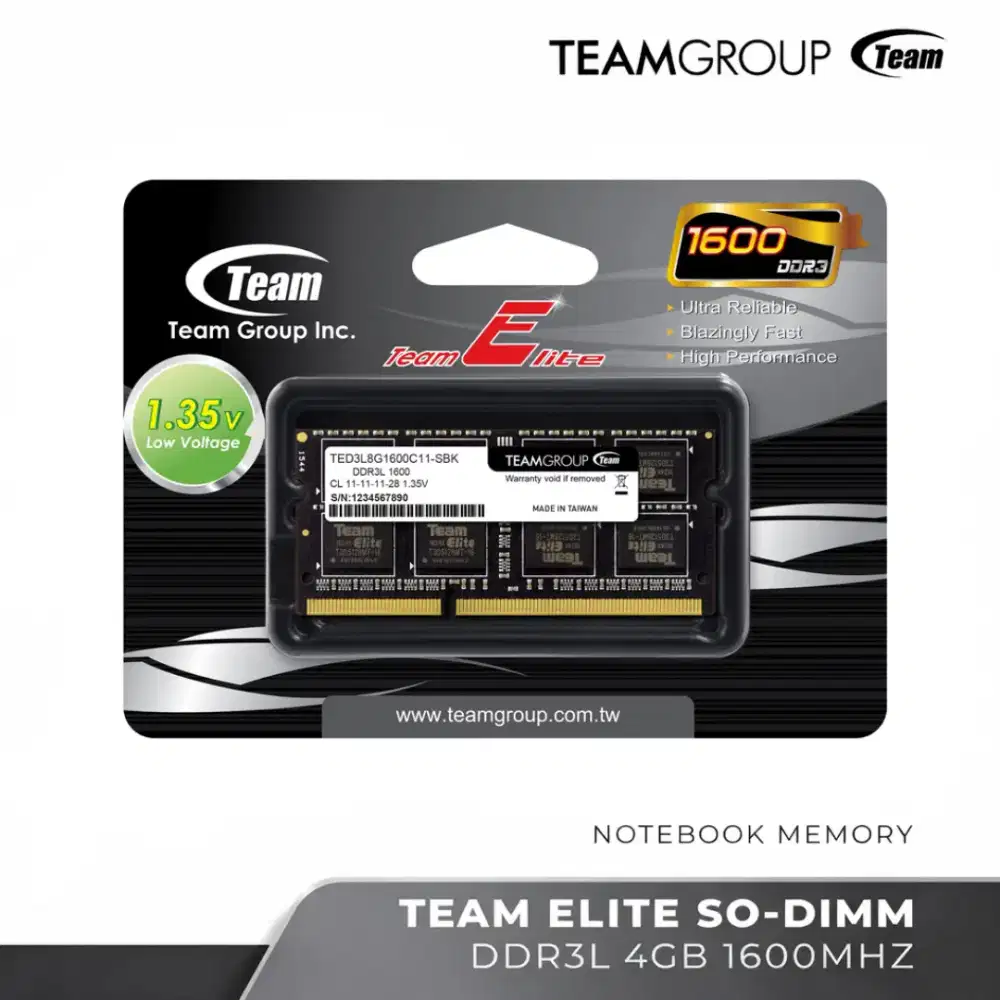 Memory RAM Laptop TeamGroup Team Elite DDR3 4GB PC3-12800 CL11 1600MHz