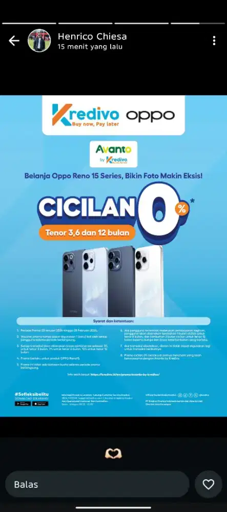Oppo reno 15 cash dan cicilan