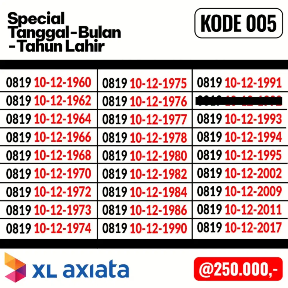 Nomor Cantik XL Seri Angka Tahun Lahir Kartu Perdana XL Axiata