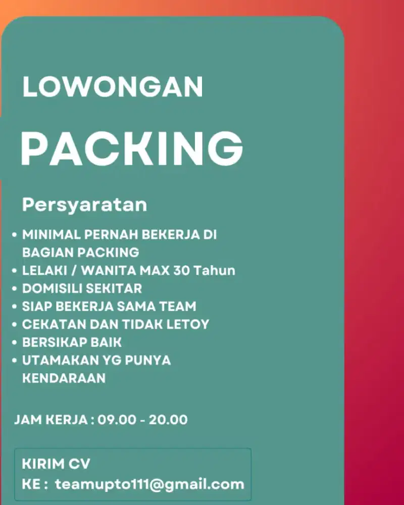 LOWONGAN BAGIAN PACKING ONLINE SHOP