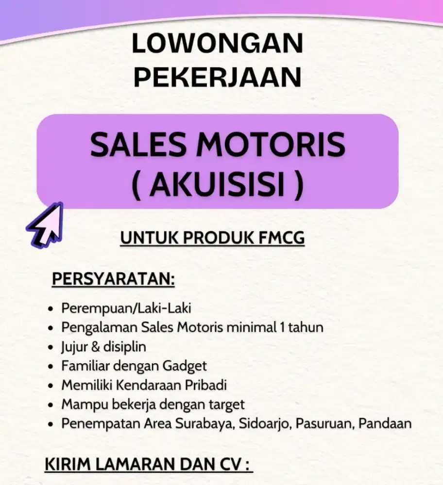 Lowongan Sales Motoris Produk FMCG