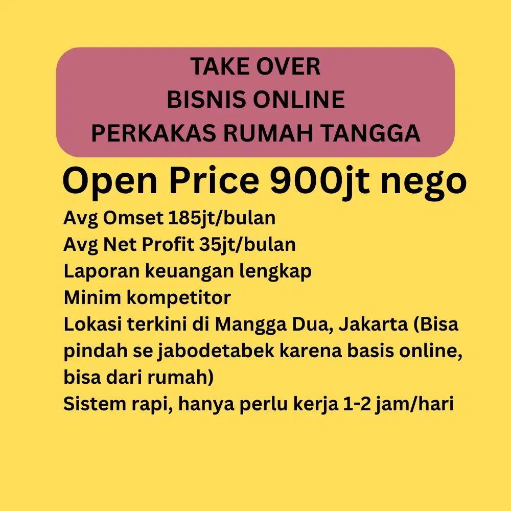 JUAL TAKE OVER BISNIS ONLINE PROFIT PERKAKAS RUMAH TANGGA SIAP JALAN